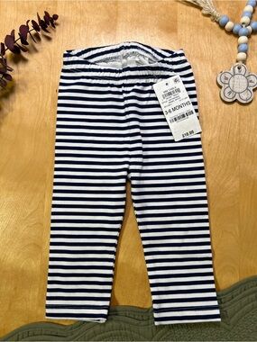 First Impressions Navy & White Striped Baby Leggings
